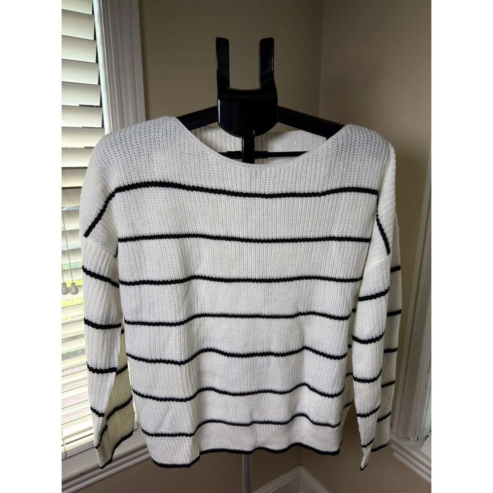 Cupshe Womens Striped Knit Sweater White Black Boat Neck L CAA06A2J002CA
